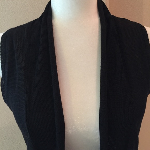 Black Knit Sleeveless Open Long Cardigan / Vest - Picture 2 of 6