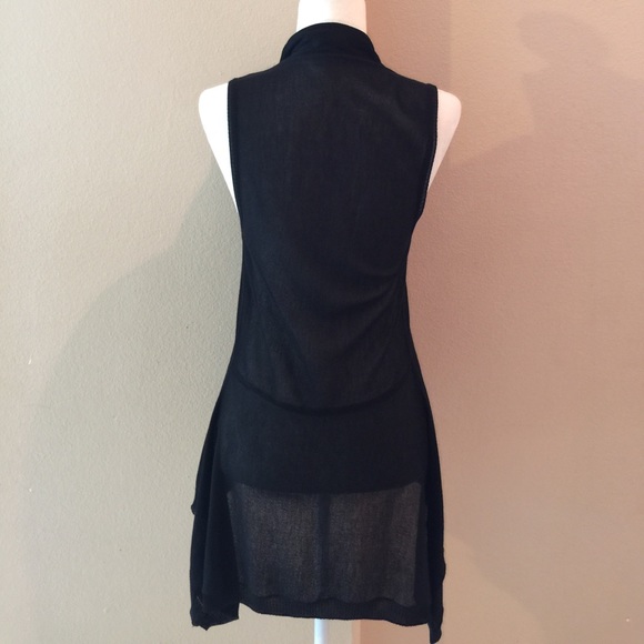 Black Knit Sleeveless Open Long Cardigan / Vest - Picture 5 of 6