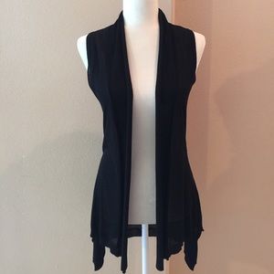 Black Knit Sleeveless Open Long Cardigan / Vest