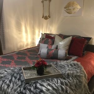 Red and Gray bed comforter