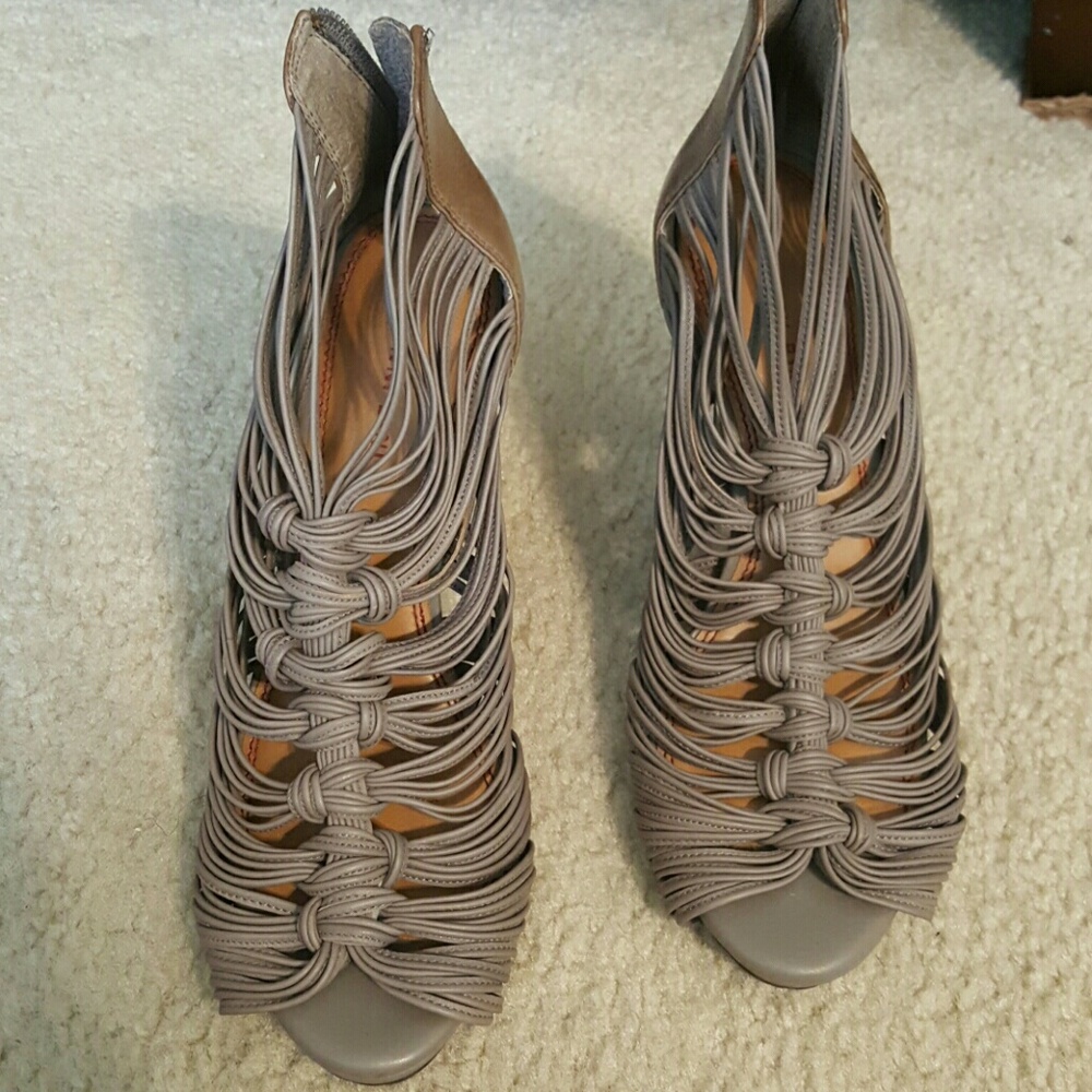 Grey and Beige Leather Sandle