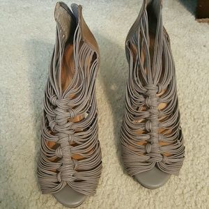 Grey and Beige Leather Sandle