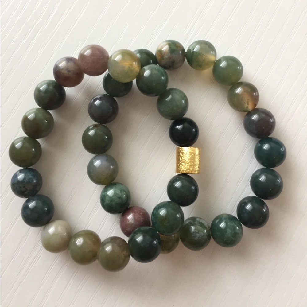 2 - Green and neutral colors mala bead bracelets