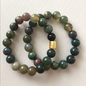 2 - Green and neutral colors mala bead bracelets
