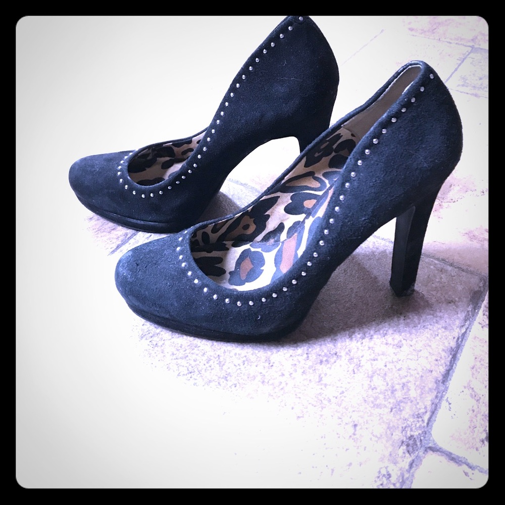 Jessica Simpson black suede studded heels