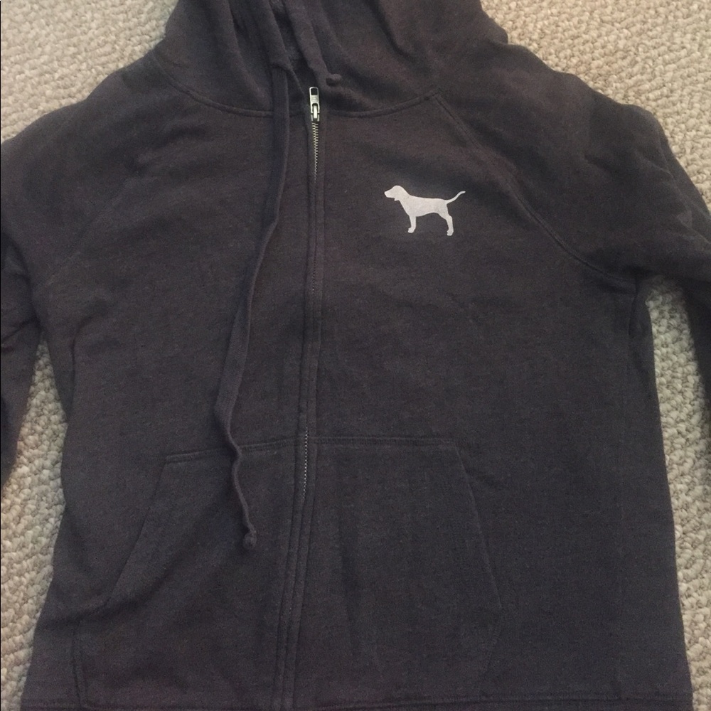 grey victorias secret pink zip up