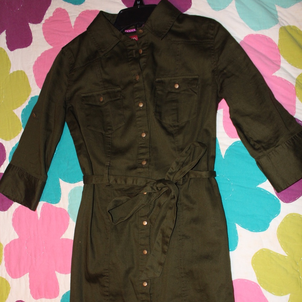 Army Green Button Up Shirt Dress
