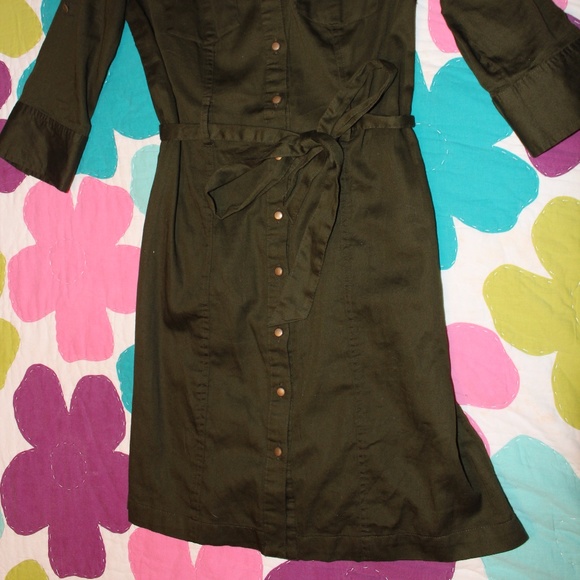 Army Green Button Up Shirt Dress - Picture 3 of 4