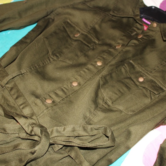 Army Green Button Up Shirt Dress - Picture 2 of 4
