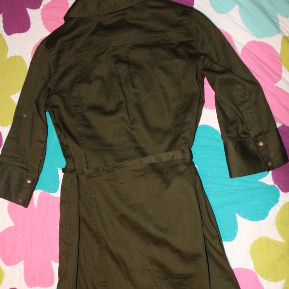 Army Green Button Up Shirt Dress - Picture 4 of 4