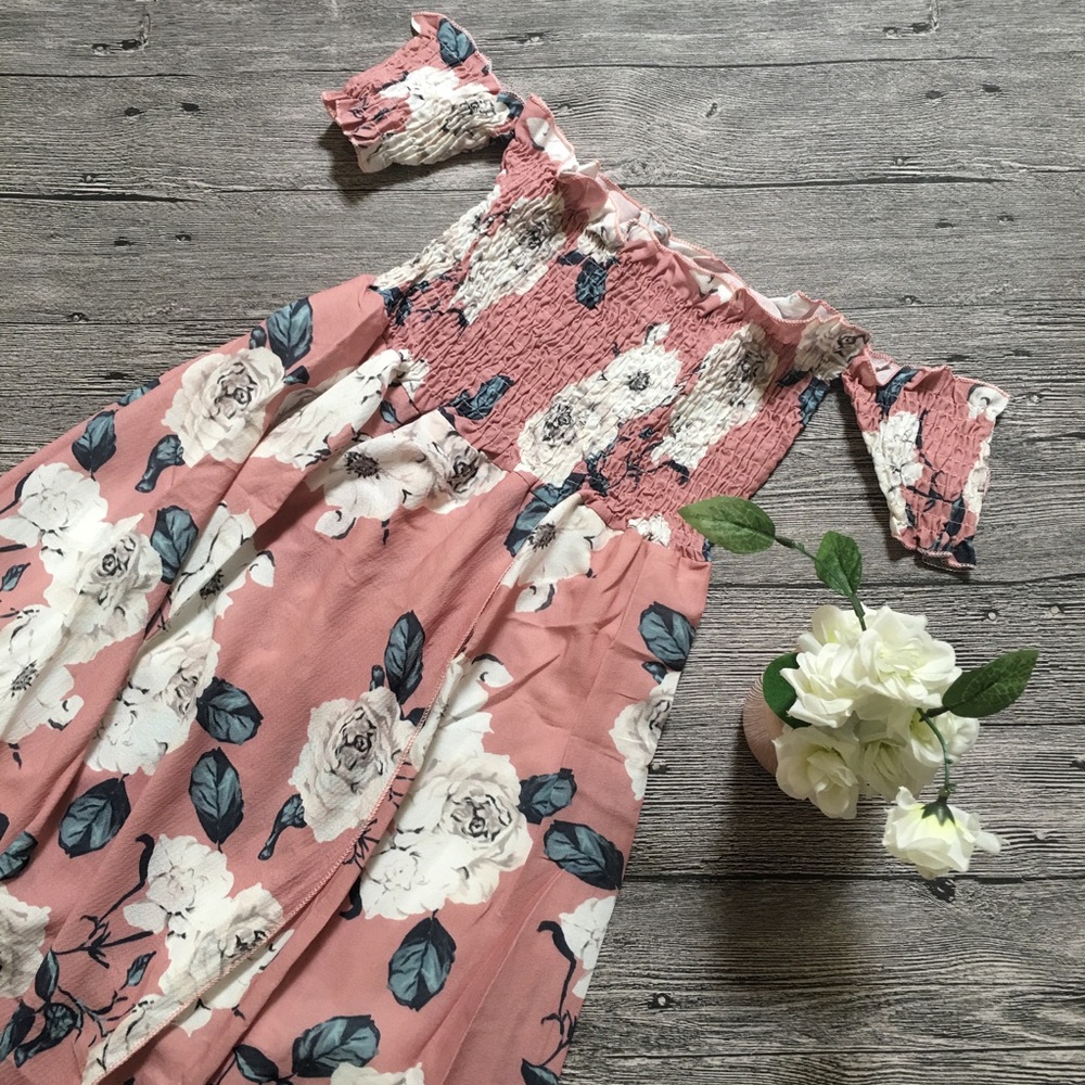 B2G1♦️Boho Floral Off Shoulder Maxi Dress Pink - Picture 4 of 6
