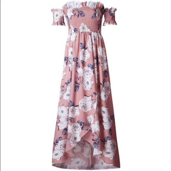 B2G1♦️Boho Floral Off Shoulder Maxi Dress Pink - Picture 2 of 6