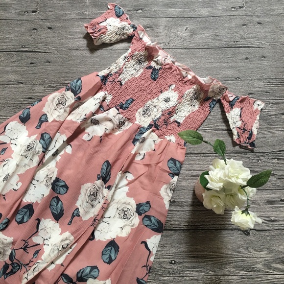 B2G1♦️Boho Floral Off Shoulder Maxi Dress Pink - Picture 4 of 6