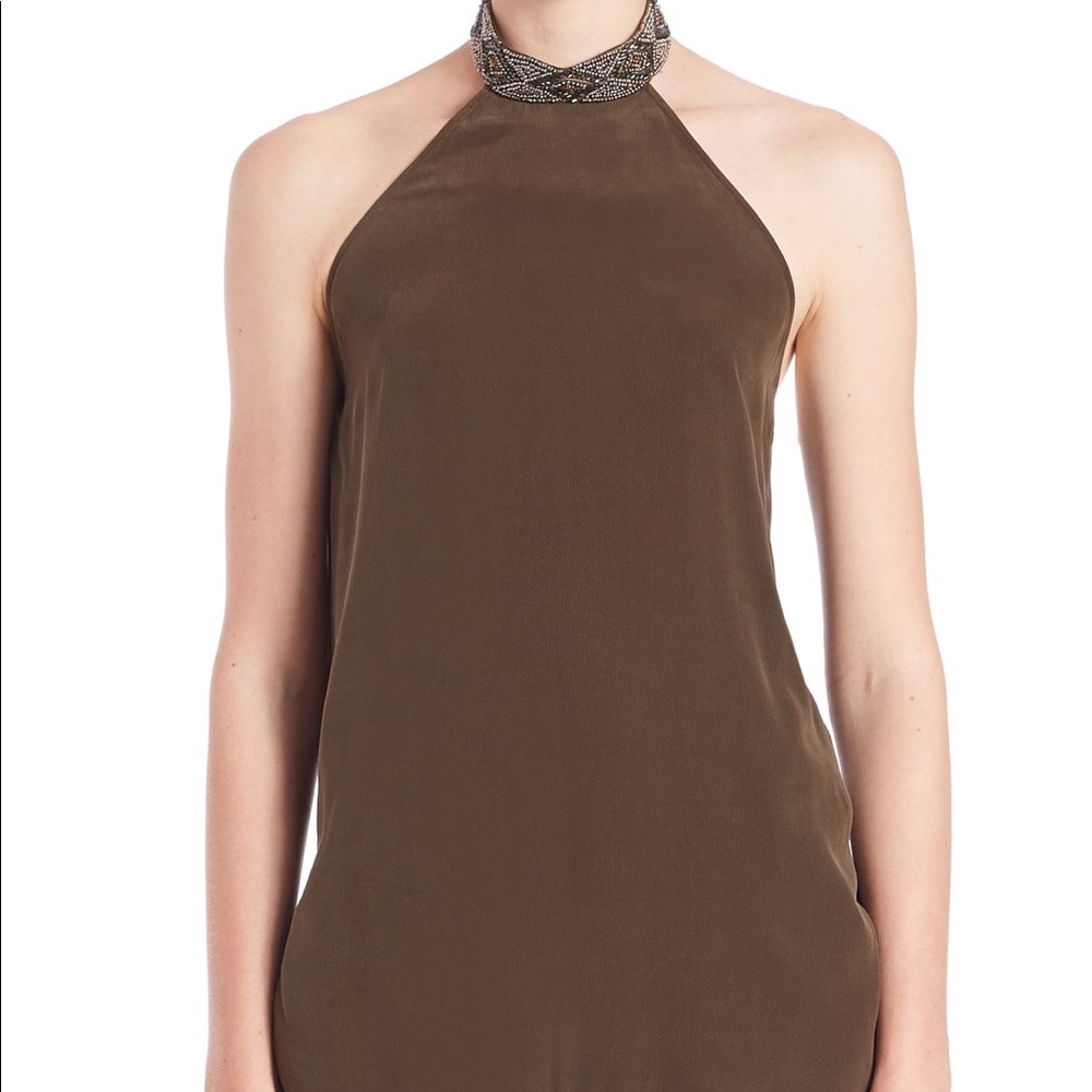 Haute Hippie Tie back Embellished Halter tank