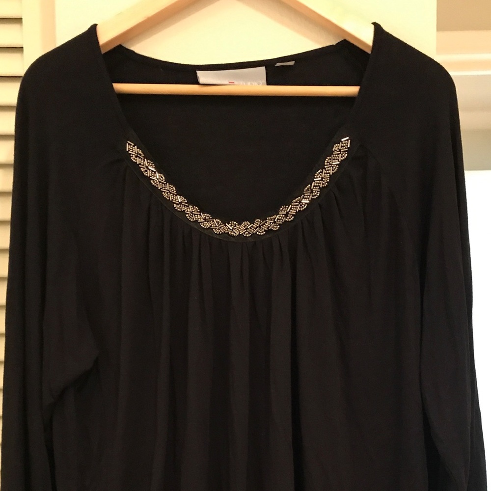 Black jersey blouse with beaded neckline