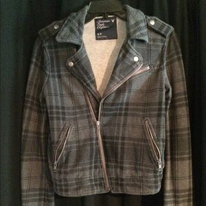 Grey plaid moto/ bomber jacket