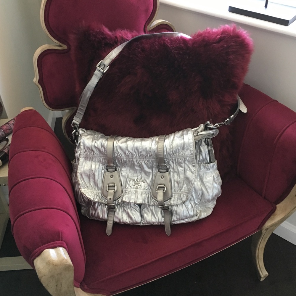 Silver Prada Messenger Bag