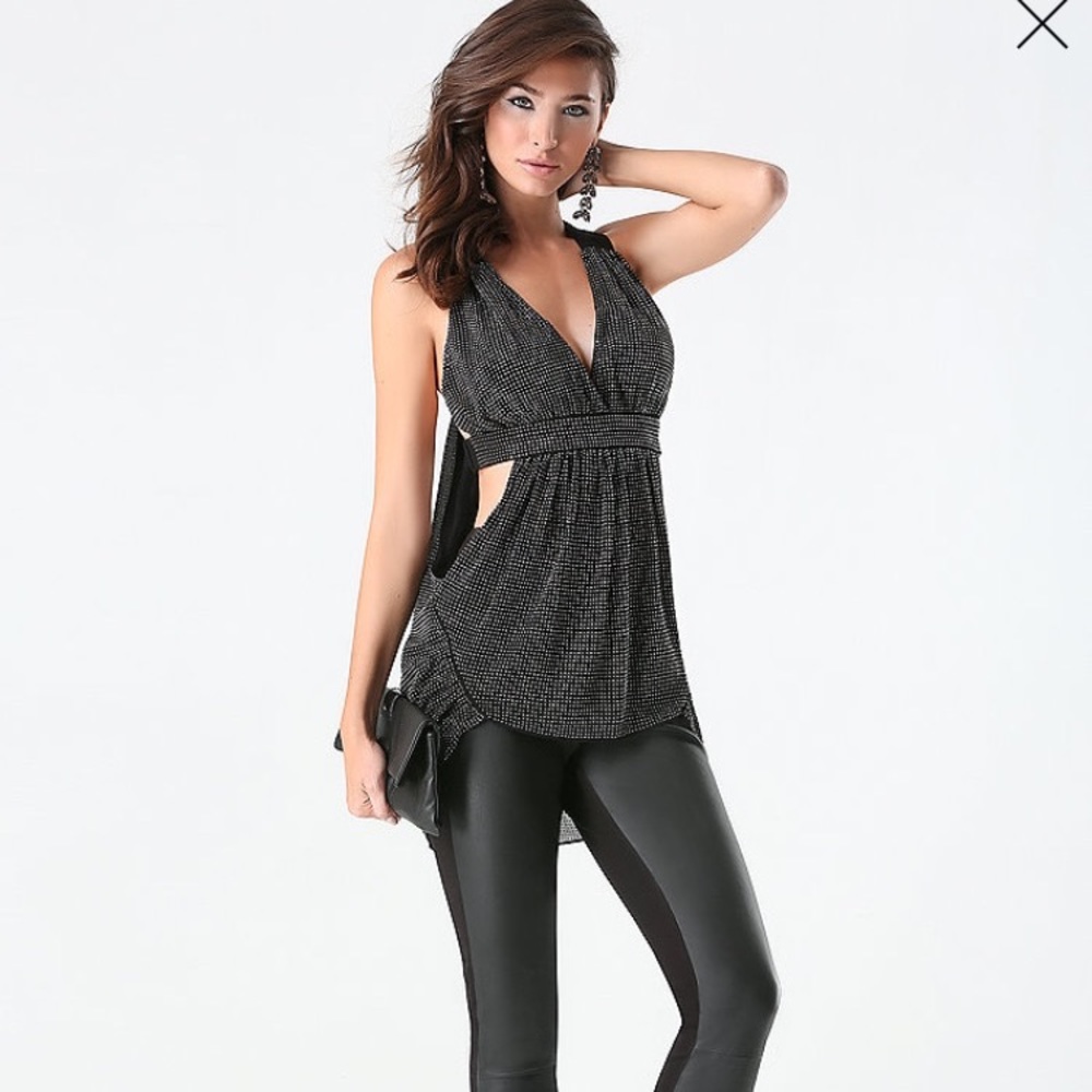BEBE BEADED PLUNGE NECK TOP