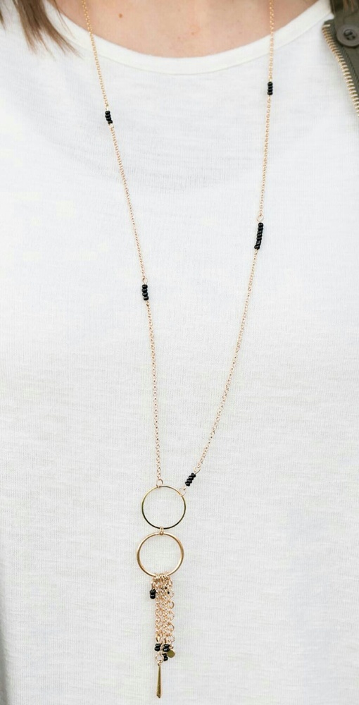 Gold tassel drop necklace w/earrings