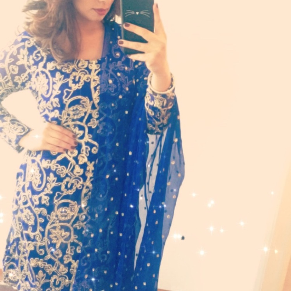 Stunning blue and silver shalwar kameez