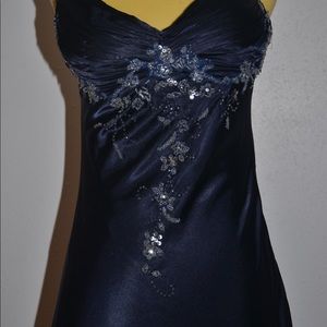 Navy satin long formal dress
