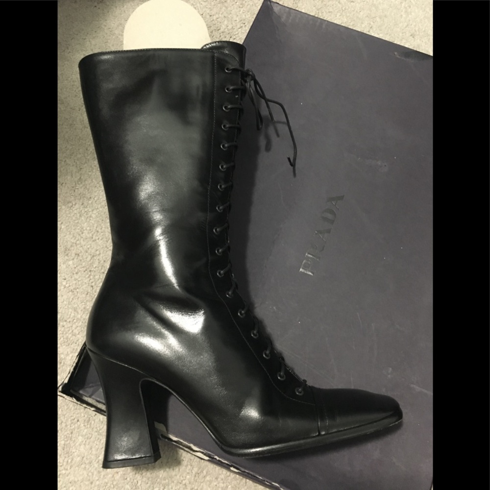 Black leather mid-high boots