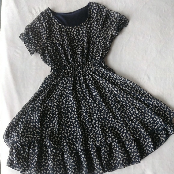 Navy blue bow print dress - Picture 1 of 4