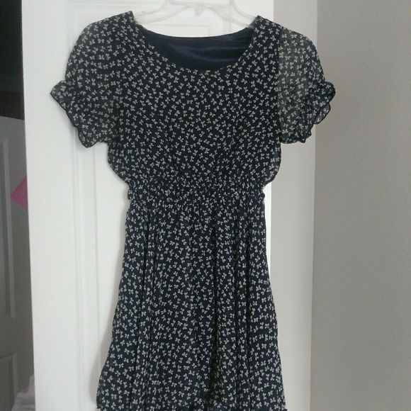 Navy blue bow print dress - Picture 4 of 4