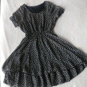 Navy blue bow print dress