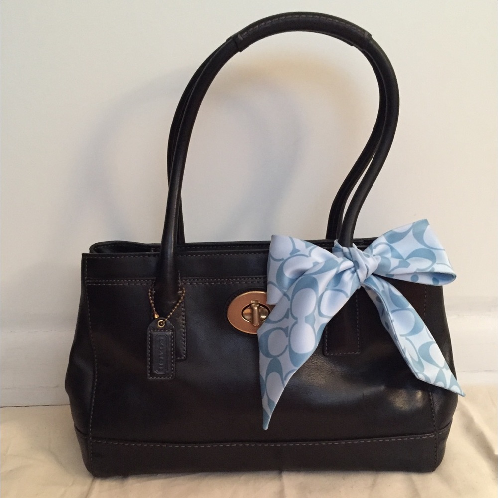 Coach Turnlock Black Leather Tote