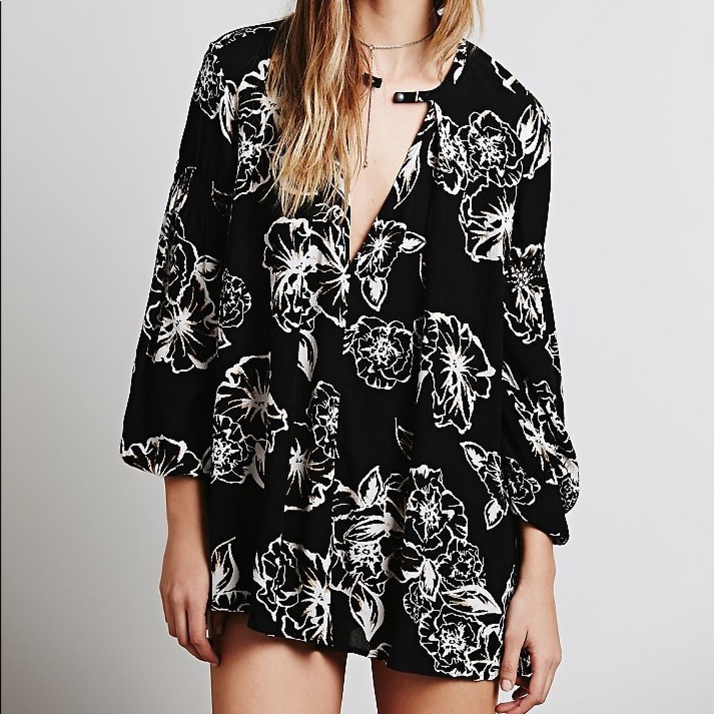 Free People Floral Foil Swing Tunic in Onyx