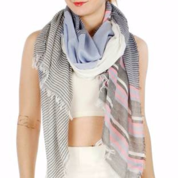 Accessories - Woven Uneven Striped Scarf Blue