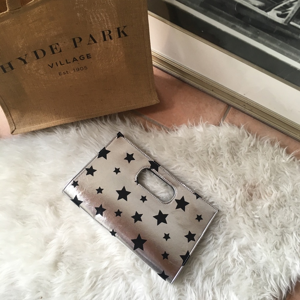 Metallic Star Print Clutch with Handle