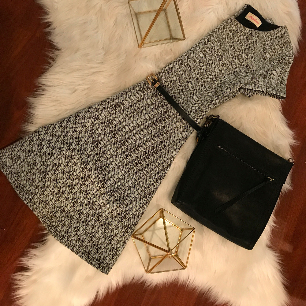 Fitted grey and white Herringbone Mini Dress.