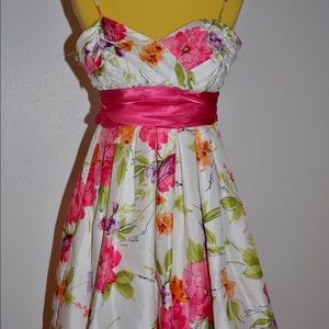 White with floral short formal dress.