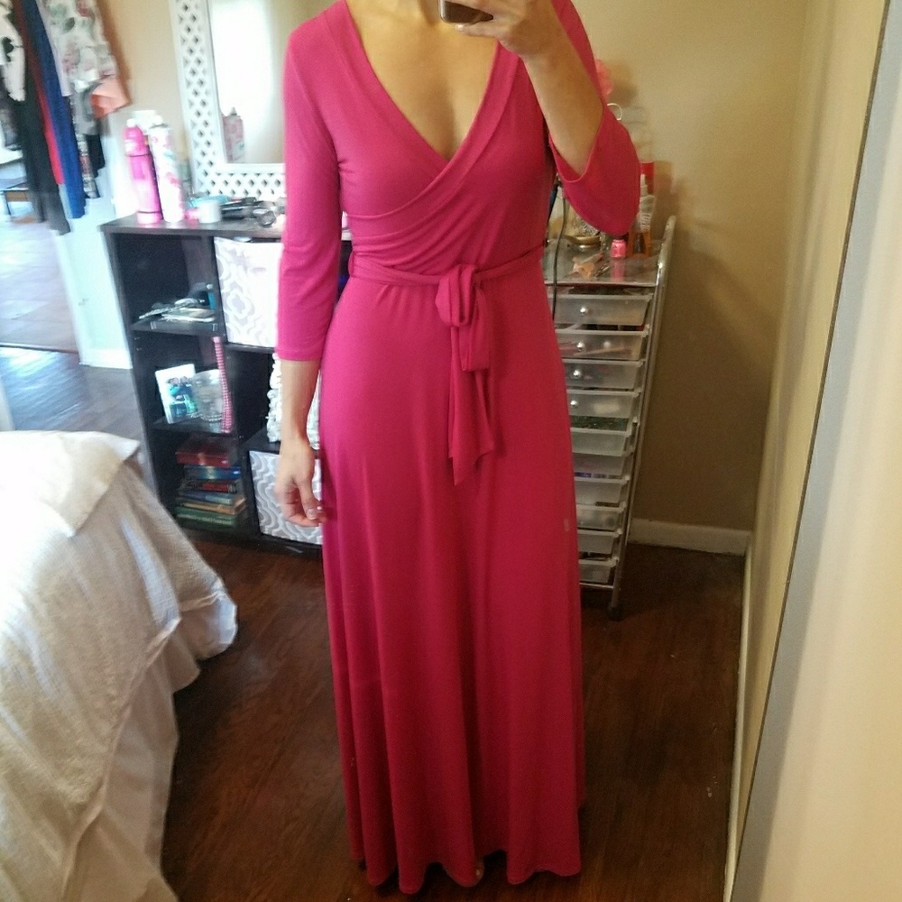 Magenta wrap-style maxi dress
