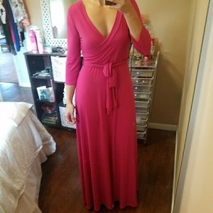 Magenta wrap-style maxi dress