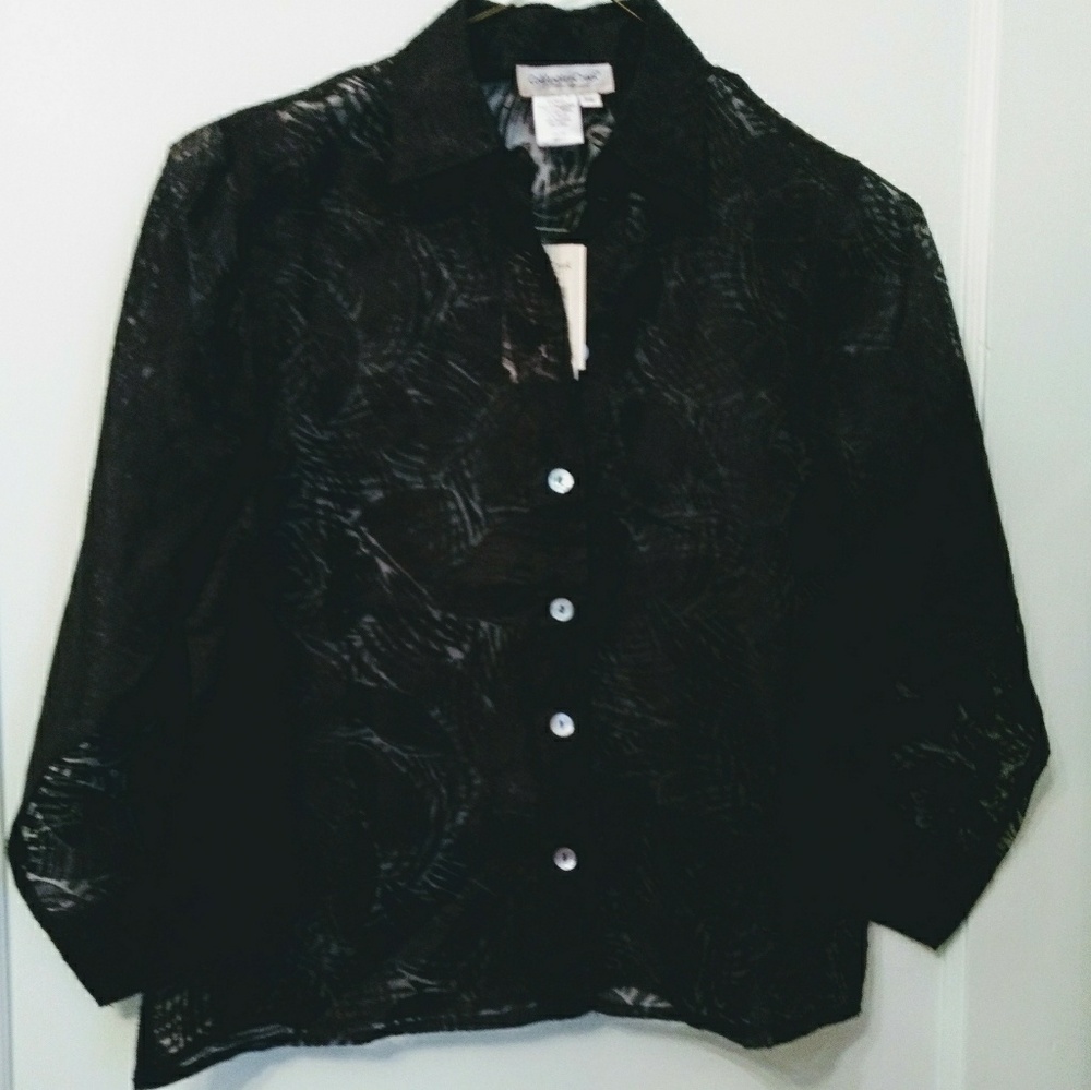 Coldwater Creek Black Burnout Blouse NWT