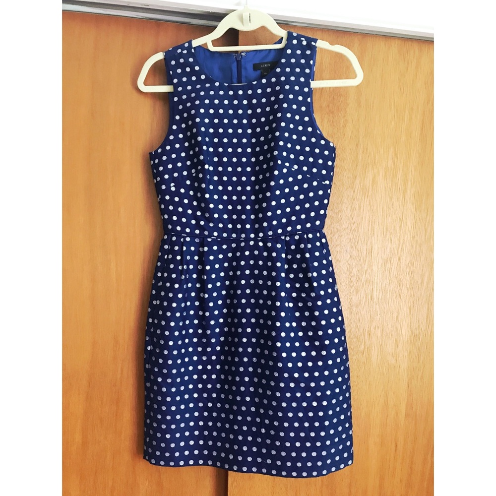 JCrew blue and silver pokadot a-line dress
