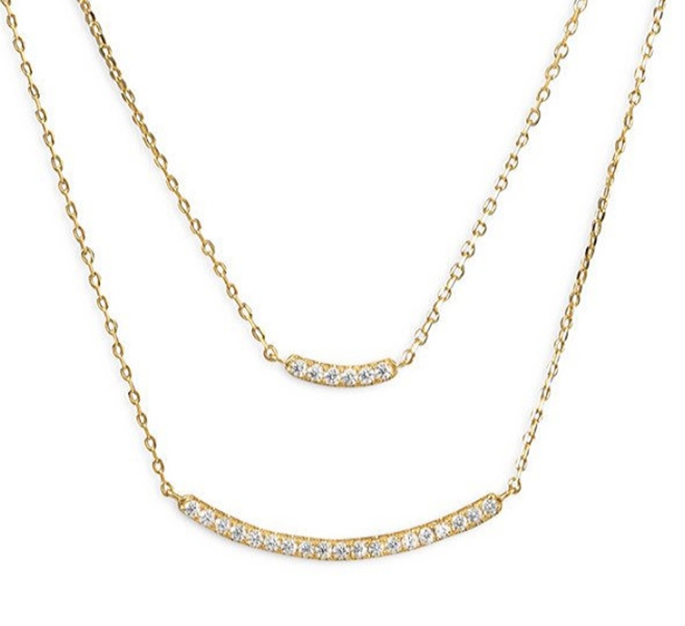 14K GOLD PLATED DOUBLE STRAND CZ BAR NECKLACE