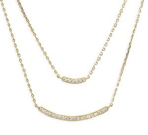 14K GOLD PLATED DOUBLE STRAND CZ BAR NECKLACE
