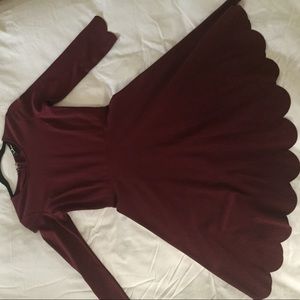 Lulus Scalloped 3/4 Sleeved Dress in Wine Red