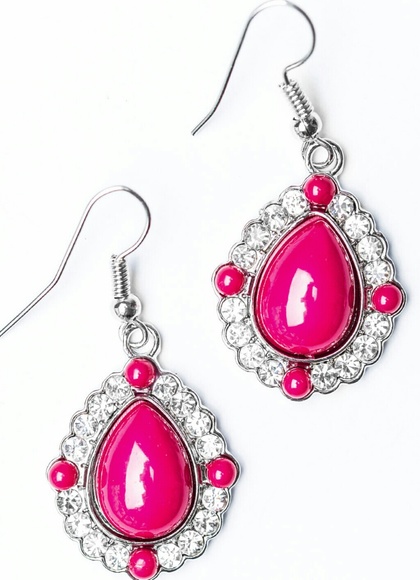 Pink and crystal rhinestone drop earrings - Picture 1 of 1