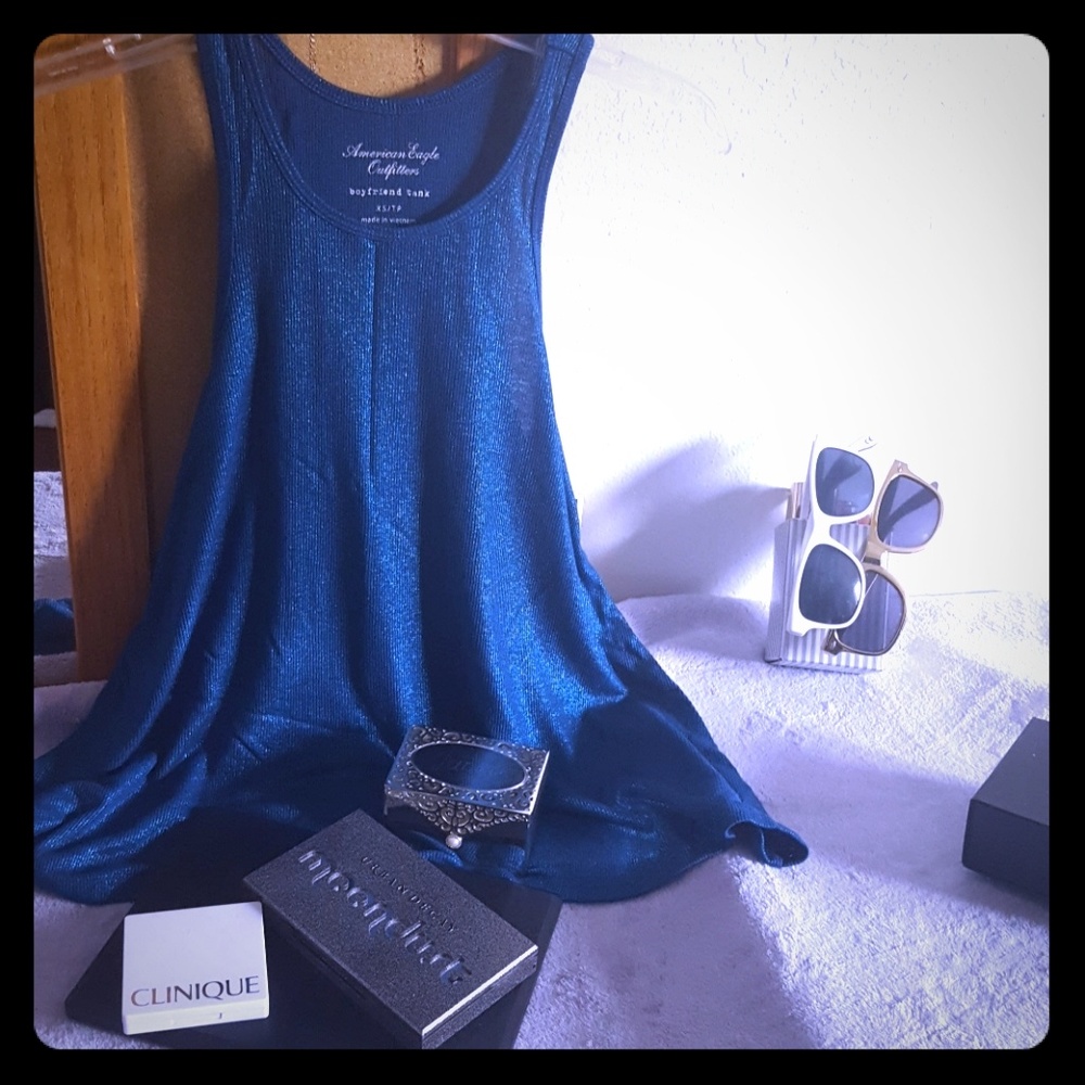 American Eagle Outfitters Shimmer Boyfriend Tank