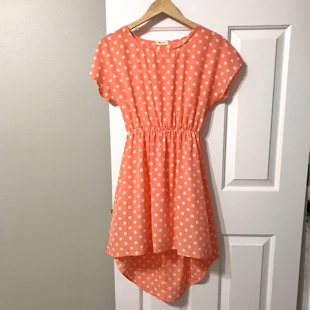Orange White Polka Dot High Low Dress small