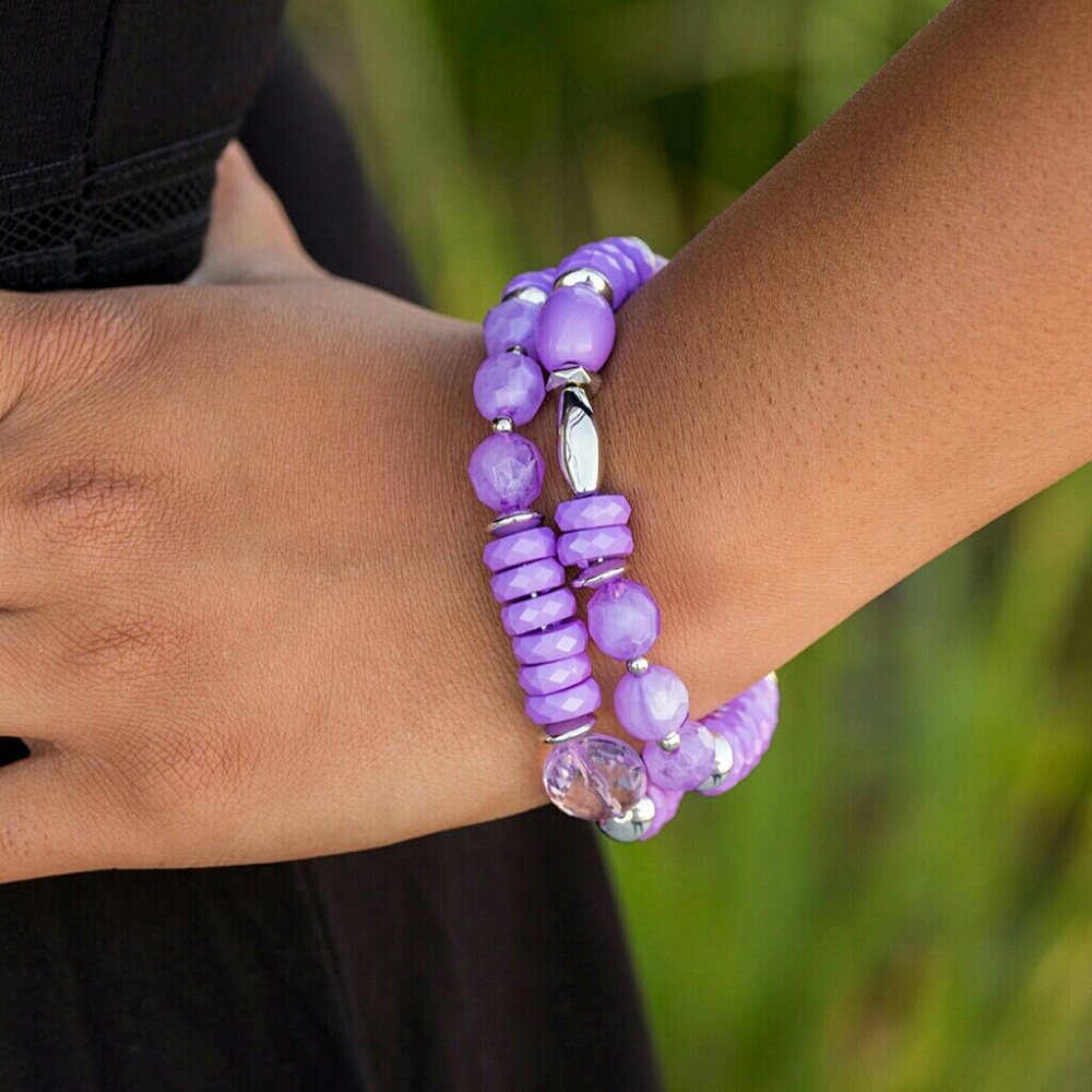 Purple princess beaded stretch bracelet