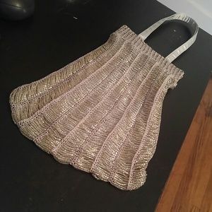 Flapper Style Evening Purse in Silver Beads