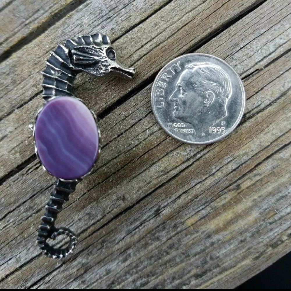 Seahorse Pin with purple stone