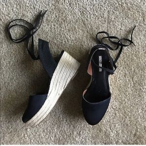 BCBG black lace up espadrille wedge