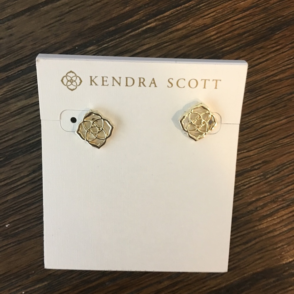 Brand new Kendra Scott gold logo earrings